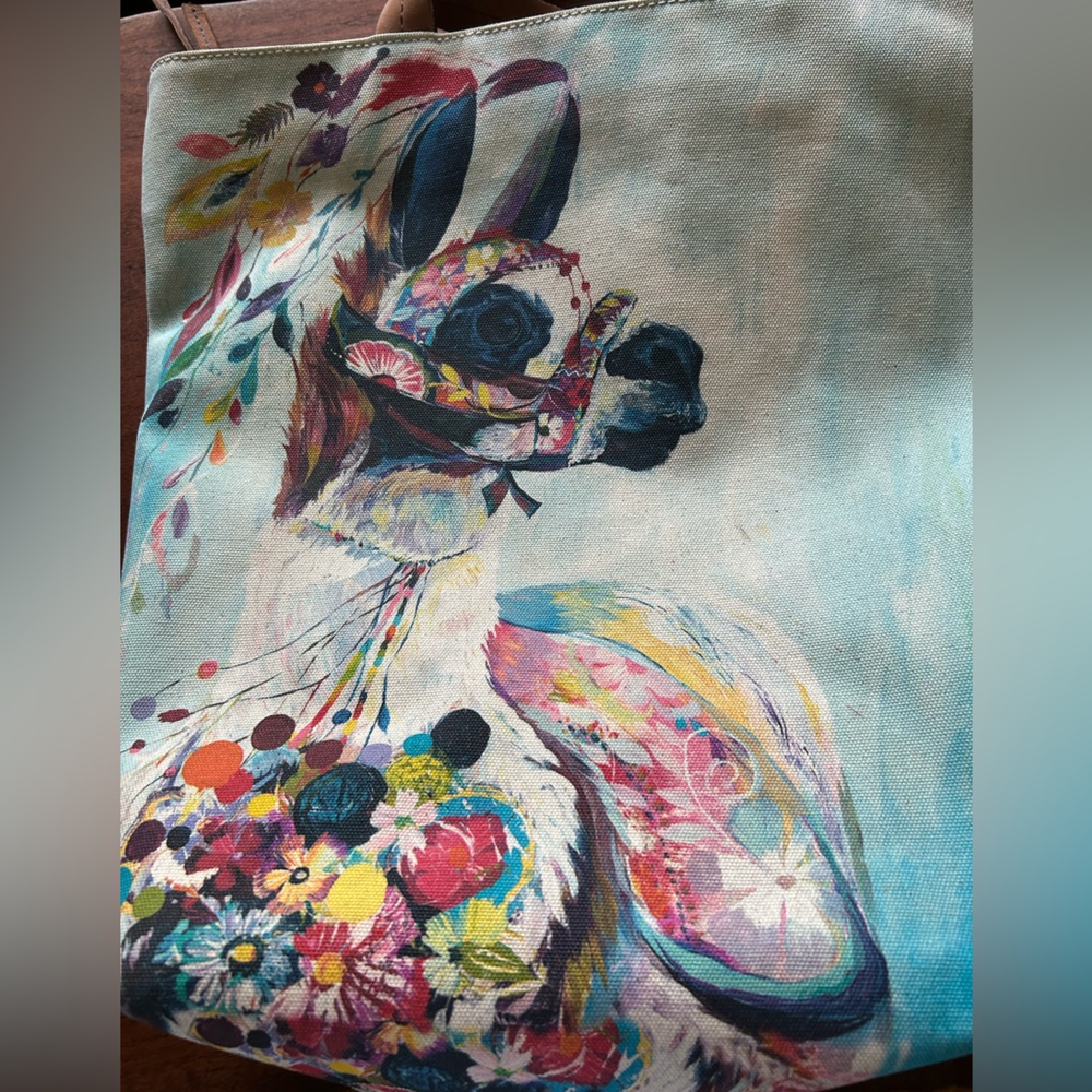 Rare Anthropologie Miss Albright Adorned Llama tote Starla Michelle Halfmann Art - Picture 2 of 11